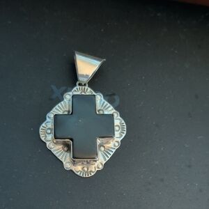 Stylish Black and Silver Cross Pendant Necklace